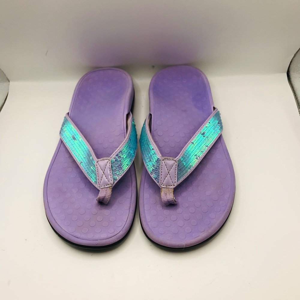 Vionic purple Flip Flop Sandals with Iridescent Teal Straps